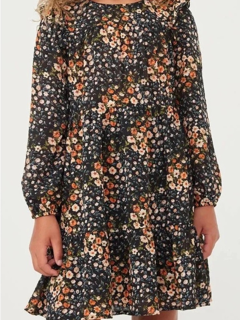 Hayden Girls Floral Long-Sleeve Tiered Dress - Black Floral